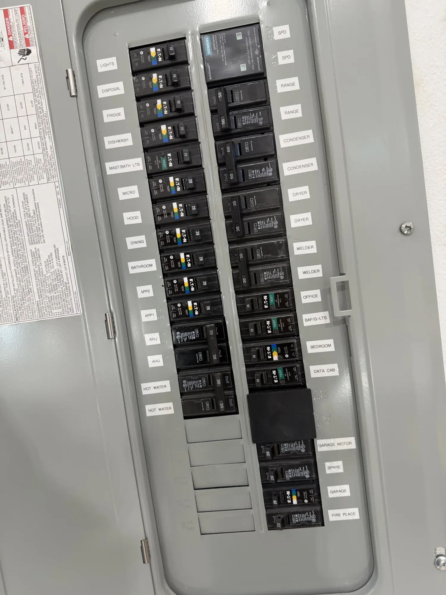 New residential electrical panel with every breaker labeled